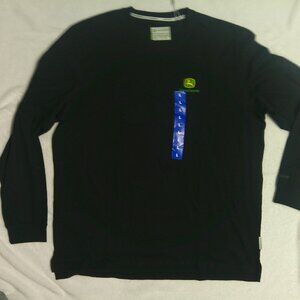 NEW with Tags John Deere Men's Long Sleeve Large Black Shirt 100% Cotton Logo